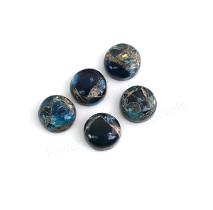 Apatita de Mohave con cobre, forma redonda de 12 mm, pulido brillante, base plana, cabujón de piedra preciosa suelta para la fabricación de joyas y colgantes. - Product Image 2