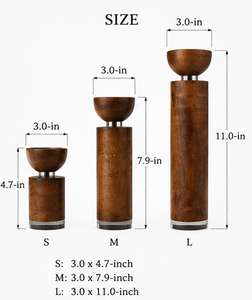 Ensemble de 3 porte-bougies en bois massif faits à la main, support de bougie en bois rustique, centre de table, décoration d'intérieur - Product Image 6