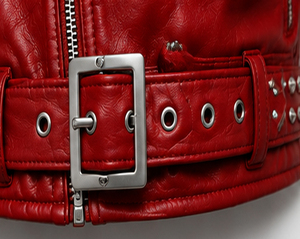 Blouson de motard en cuir rouge MAKTRA pour homme, style gothique punk, respirant et à séchage rapide, cadeau de mode rock pour l'automne - Product Image 4