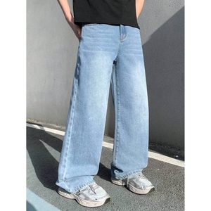Jeans de Mezclilla para Hombre, Corte Recto, Cintura Alta, Color Azul Hielo Lavado, Ecológicos, Transpirables, Estilo Urbano, Talla 28-42 - Product Image 5