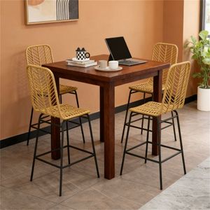 Juego de Cuatro Taburetes de Bar de Ratán Amarillo con un Taburete para Cada Área de Comedor y Bar - Product Image 4