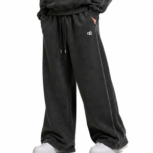 Unisex Oversized Dark <b>Grey</b> Full Zip Hoodies Wide Leg Sweatpants Heavyweight Cotton Fleece Pullover Drop Shoulder <b>Sweatshirt</b> Sets - Product Image 4