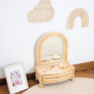 Juego de tocador infantil con cajones, herramientas de maquillaje de ratán para niñas, juguetes de belleza. - Product Image 3