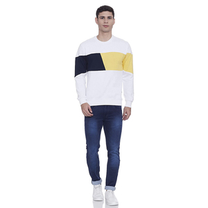 เสื้อสเวตเชิ้ตคอกลมสีน้ำเงินสำหรับผู้ชาย ผ้าฝ้าย 100% แขนยาว สไตล์ลำลอง ผ้าถักแบบวอช ทรงปกติ สีพื้น ใส่ได้ทุกฤดู - Product Image 4