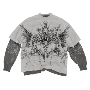 Streetwear Custom Men Cotton Oversized Acid Wash Screen Print Double Layer Long Sleeve T-shirt Heavy Weight 300gsm t Shirt - Product Image 5