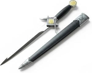 มีดสแตนเลสพร้อมด้ามหนังและปลอกมีดฝังทองสำหรับตั้งโชว์และสะสม - Product Image 2