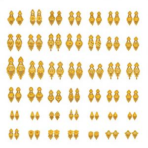 Boucles d'oreilles en or jaune massif 22 carats, style indien traditionnel, filigrane, pendantes, bijoux pour femmes, cadeau de mariage, vente en gros - Product Image 1