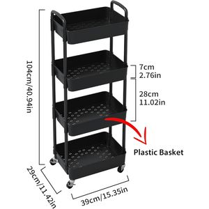 Carrello Portaoggetti a 4 Ripiani in Plastica con Maniglia, Trolley Multifunzionale per Ufficio, Casa e Cucina, Contenitore Mobile - Product Image 2