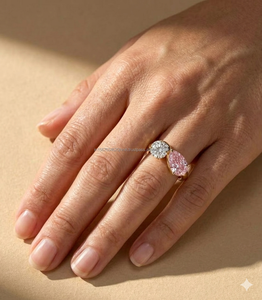 Pink Pear & Round Cut Diamond Toi Et Moi Ring in Yellow Gold Unique Engagement Ring for Women Luxury Lab Grown Diamond Jewelry - Product Image 1