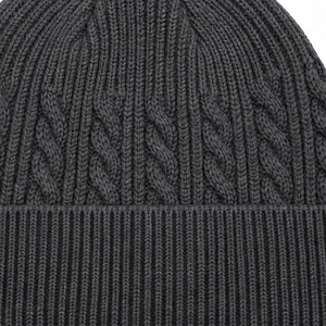 Bonnet en tricot torsadé pour homme, gris foncé, avec revers, épais et chaud - Style streetwear classique - Product Image 4