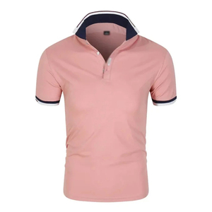 Polo en tricot à manches courtes pour homme, couleur unie, respirant, style décontracté, gris avec bordure bleue - Product Image 5