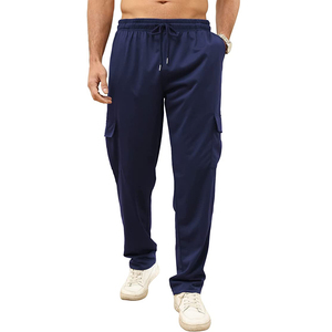 Men's <b>White</b> Polyester Eco-Friendly Cargo Sweatpants Elastic Waist Drawstring Casual <b>Joggers</b> Multiple Pockets Midweight Pants - Product Image 1