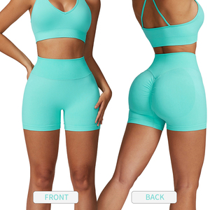 Shorts de Yoga Turquesa de Cintura Alta para Mujer, Color Sólido, Transpirables, de Secado Rápido, Elásticos, Deportivos, para Fitness, Corte Regular, Elásticos - Product Image 1