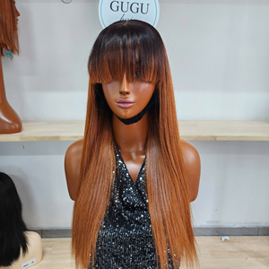 100% Vietnamese Luxury Glueless Bang <b>Wig</b> <b>Brown</b> Color 2x6 Closure Remy Human Hair Super Double Drawn Straight Black Women 100g - Product Image 5
