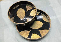Plateau de service moderne en bois avec incrustations en os de haute qualité, motif émaillé, fait main en Inde, fonction suspendue, couleur personnalisable