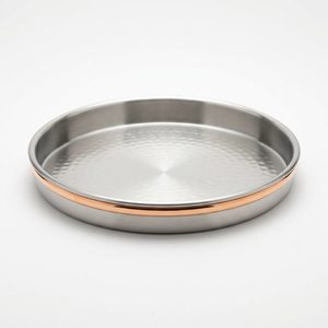 Bandeja de Bar Hecha a Mano de Acero Inoxidable SS304 de 24 cm con Borde de Cobre Satinado, Bandeja de Cócteles con Banda de Cobre Chandan para Decoración del Hogar, Hoteles y Bodas - Product Image 6