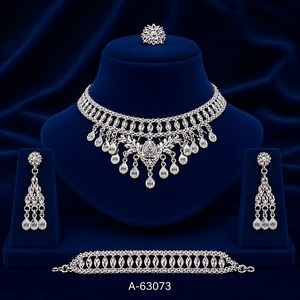 Parure de bijoux ethniques de créateur en zircon, boucles d'oreilles pendantes longues, plaqué argent, collection fiançailles, anniversaire, mariage A-63071 - Product Image 2