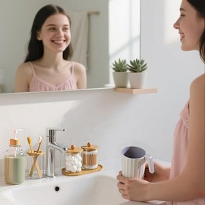 Ensemble de distributeur de savon rustique en bois d'acacia |   Accessoires de salle de bain de style farmhouse en gros - Product Image 6