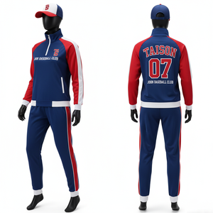 Chándal de Entrenamiento de Béisbol para Mujer, Poliéster GSM Interlock, Diseño de Paneles en Azul Marino, Rojo y Blanco, Logotipo Bordado Personalizado - Product Image 1