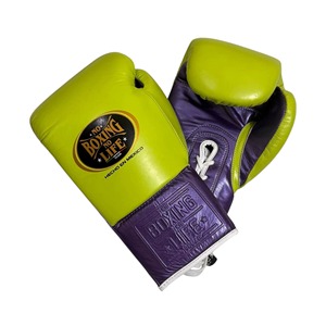 No Boxing No Life Boxing Gloves Green Purple <b>Lace</b>-Up PU Leather Training Gear for Adults - Product Image 3