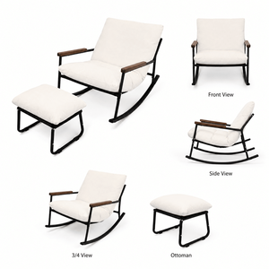 Sedia a dondolo Papasan con cuscino ispessito, lounge da esterno per tutte le stagioni, ideale per lettura, giardino, portico, soggiorno - Product Image 6