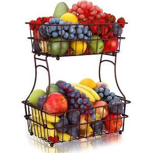 Magnifique Présentoir à Fruits et Légumes à 2 Niveaux, Plateau à Fruits Secs, Corbeille à Fruits, Corbeille à Eau, Style Traditionnel Élégant - Product Image 2