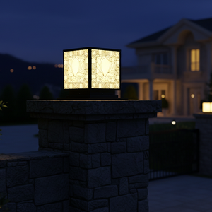 Lampadaire LED géométrique moderne de 12 pouces, lampe à pilier en acier noir étanche pour villa, éclairage extérieur chaleureux 220V - Product Image 2