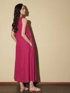 Vestido midi de gasa sin mangas con cuello en V, con bordado a mano con diseño de puntos, corte holgado, informal, vestido de verano, hermoso vestido para mujer - Product Image 2