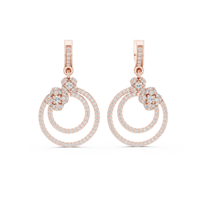 Pendientes de Oro Rosa de 18K con Doble Círculo de Moissanita, Certificados por IGI, Joyería Floral de Lujo para Mujer, para Aniversario o Fiesta - Product Image 1