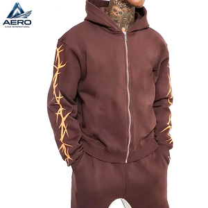 Conjunto de 2 piezas: Sudadera con capucha de cremallera completa y pantalones de chándal con paneles acampanados, con estampado gráfico de estrella naranja y lavado ácido marrón, el mejor producto de 2026 - Product Image 3