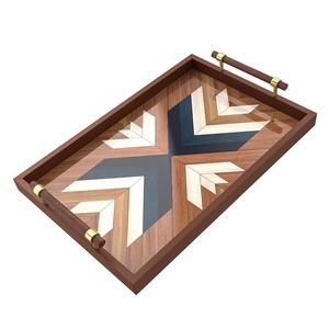 Bandeja de Servicio Moderna Cuadrada de Madera Art Deco Multifuncional con Diseño de Plantas, Artesanía en Madera - Product Image 6