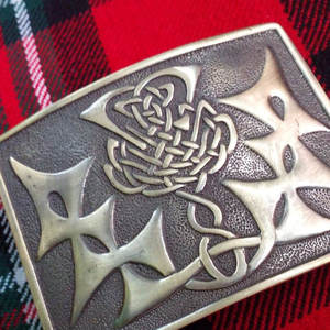 Hebilla de cinturón de tartán de las Tierras Altas con nudo celta y cardo, acabado antiguo / Accesorios de vestimenta con hebilla de cinturón de estilo antiguo - Product Image 5