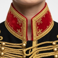 Veste de cérémonie pour homme, style hussard noir et or tressé, avec bordure rouge, pour défilé de fanfare, style napoléonien