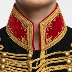 Veste de cérémonie pour homme, style hussard noir et or tressé, avec bordure rouge, pour défilé de fanfare, style napoléonien - Product Image 5