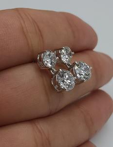 Boucles d'oreilles pendantes en or 14 carats avec 3 diamants de laboratoire de 4 carats sertis sur 4 griffes, pour femme, bijoux élégants pour soirée - Product Image 2