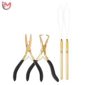 Hair Extension <b>Pliers</b> <b>Set</b> with Micro Ring Remover Tools Gold Metal Handle Black Grip for Installation and Removal - Product Image 1