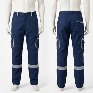Men Womens Safety <b>Work</b> <b>Pant</b> Corduroy Acid 240 GSM Premium Polyester Neon Yellow Reflective Leg Panels Custom Logo Print - Product Image 3
