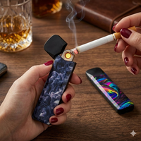 Briquet électrique rechargeable coupe-vent à plasma avec double arc et allumage sans flamme, gravure de logo personnalisée pour les amateurs de fumeurs