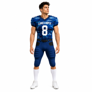 Uniforme de Fútbol Americano para Hombre de Alta Calidad, Conjunto de Jersey y Pantalones con Estampado de Camuflaje Azul, Número 8, Poliéster Transpirable - Product Image 2