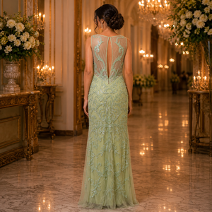 Luxury Women Green Embroidered Evening Gown | Elegant V Neck Maxi Dress Premium Designer Party Wear Wedding Reception Formal - Product Image 5