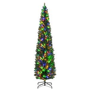 7ft Artificial Pencil Christmas <b>Tree</b> Skinny Shape with Colorful <b>LED</b> Lights Steel Tabletop Base for Indoor Holiday Decorations - Product Image 1