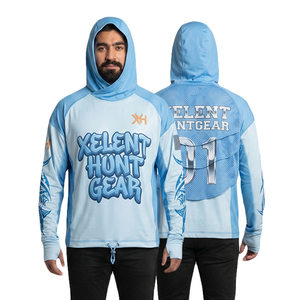 Chemise de pêche personnalisée UPF 50+ respirante antibactérienne en poly-spandex, coupe oversize, à manches longues, avec capuche, protection solaire, style streetwear - Product Image 1