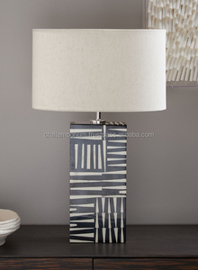 Lámpara de mesa moderna con incrustaciones de hueso y resina, lámpara de mesa con Base de madera hecha a mano, lámpara de mesa auxiliar, hueso - Product Image 5