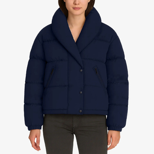 Chaqueta Acolchada Azul Marino para Mujer, de Alta Calidad, en Oferta Online, con Cuello Chal, Cierre de Botón, Corta, para Invierno - Product Image 2