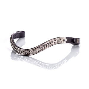 Frontal de cheval en cuir noir premium, incrusté de cristaux blancs sur cinq rangées, personnalisé, pour bride anglaise. - Product Image 3