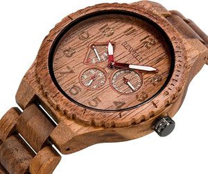 Montre ronde en bois artisanale Art Déco avec logo personnalisé, mouvement à quartz, usage quotidien, taille sur mesure - Product Image 6