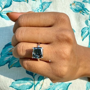 18K White Gold Plated <b>Large</b> Square Black Stone Lab-grown diamond <b>Ring</b> Classic Solitaire Statement Jewelry For Anniversary Gift - Product Image 5