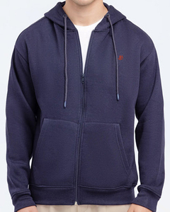 Sweat-shirt à capuche zippé bleu marine premium pour homme avec cordon de serrage réglable, poches kangourou sur le devant, en polaire douce et confortable - Product Image 4
