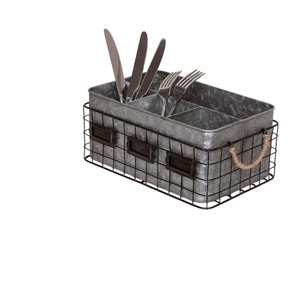 ROYAL HOME COLLECTION - Organizador de Cubiertos de Metal Galvanizado de Gran Calidad, 4 Compartimentos, Resistente, Estilo Rústico - Product Image 2