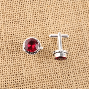 Ensemble de boutons de manchette élégants faits à la main en rubellite rouge, forme ronde, sertis en canal, bijoux en argent sterling 925 plaqué - Product Image 2